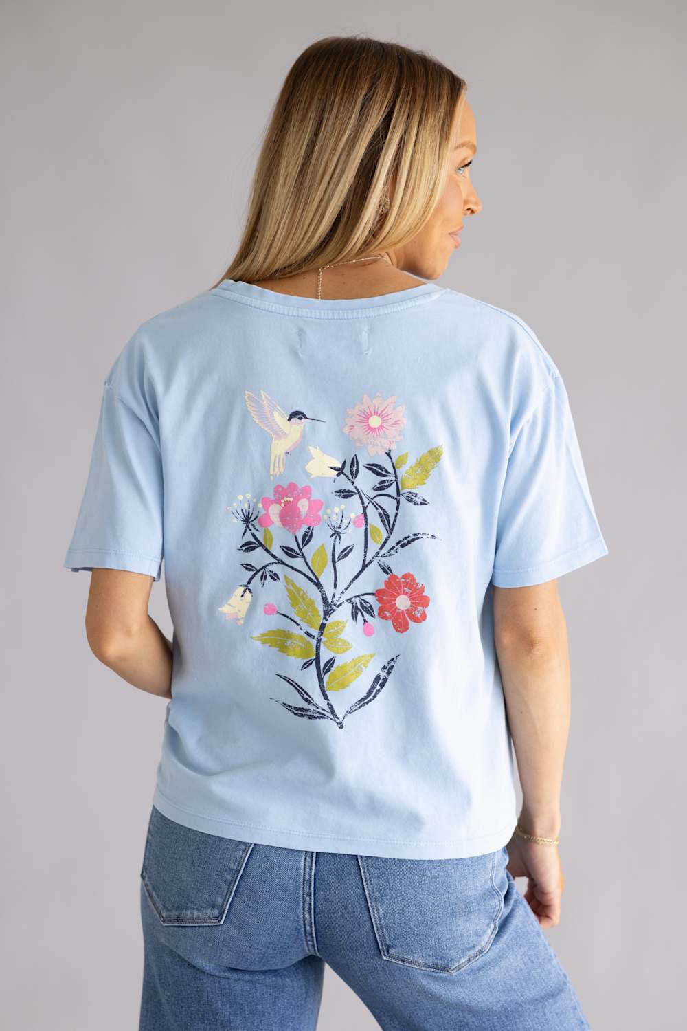 C&C California Toni Hummingbird Boxy Crew Tee for Women in Blue Bell | 89A02892-BLUE - Image 4