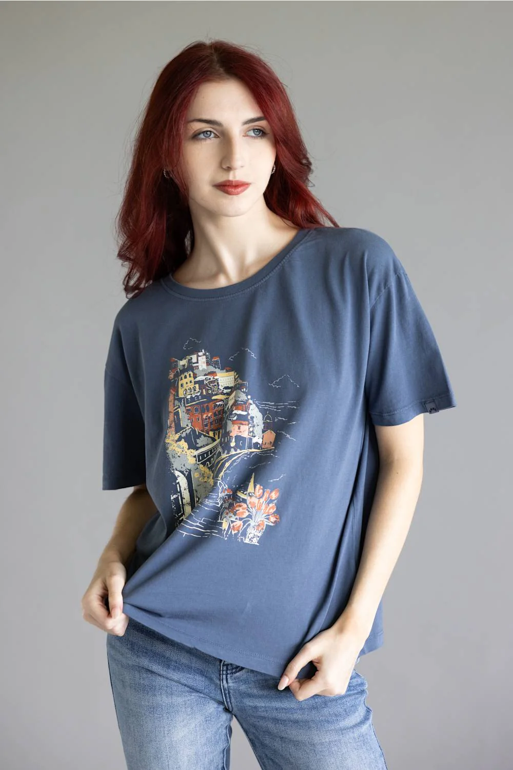 C&C California Toni Seaside Town Boxy Crew Tee for Women in Vintage Indigo | 89A02892-VININDIGO - Image 4