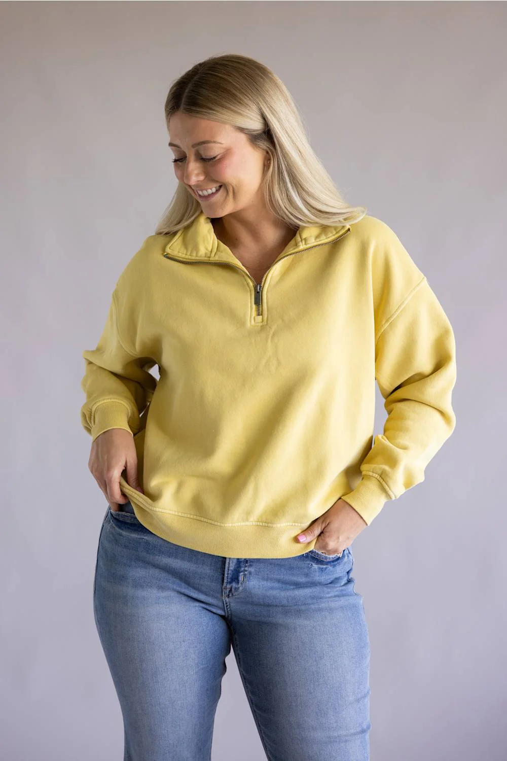 C&C California Waverly Sunwashed Fleece Quarter Zip Sweatshirt for Women in Yellow | 89B03362-JOJOBA - Image 4