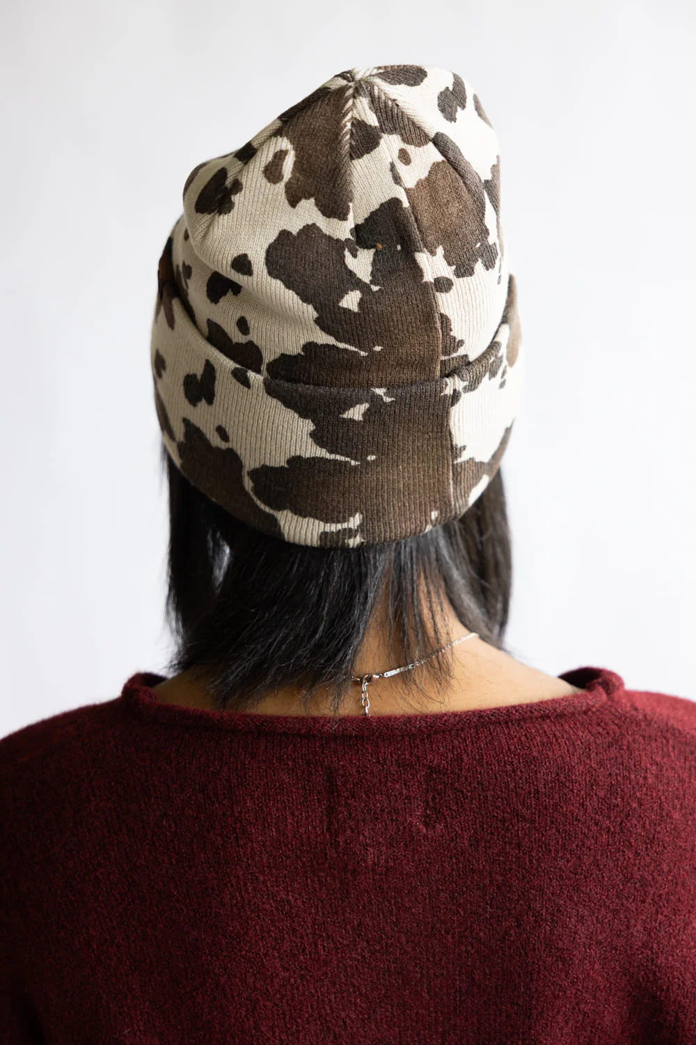 C.C. Cow Pattern Beanie for Women in Brown | HTC0125COW - Image 3