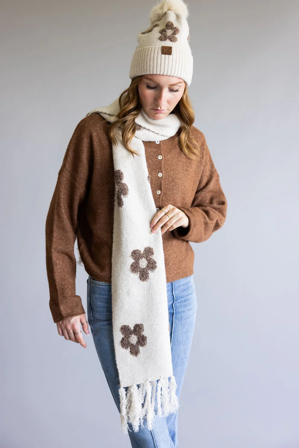 C.C. Daisy Pom Beanie for Women in Heather Beige | HTC0079-HBEIGE - Image 3