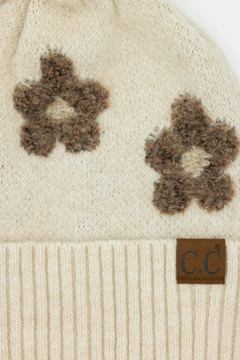 C.C. Daisy Pom Beanie for Women in Heather Beige | HTC0079-HBEIGE - Image 4