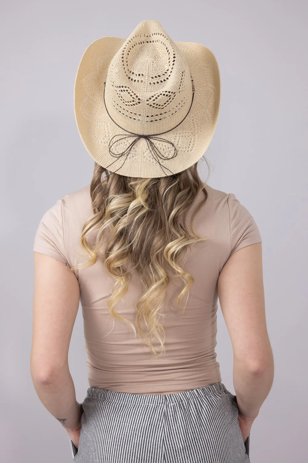 C.C. Woven Beaded Charm Cowgirl Hat for Women in Beige | CBC0134-BEIGE - Image 3