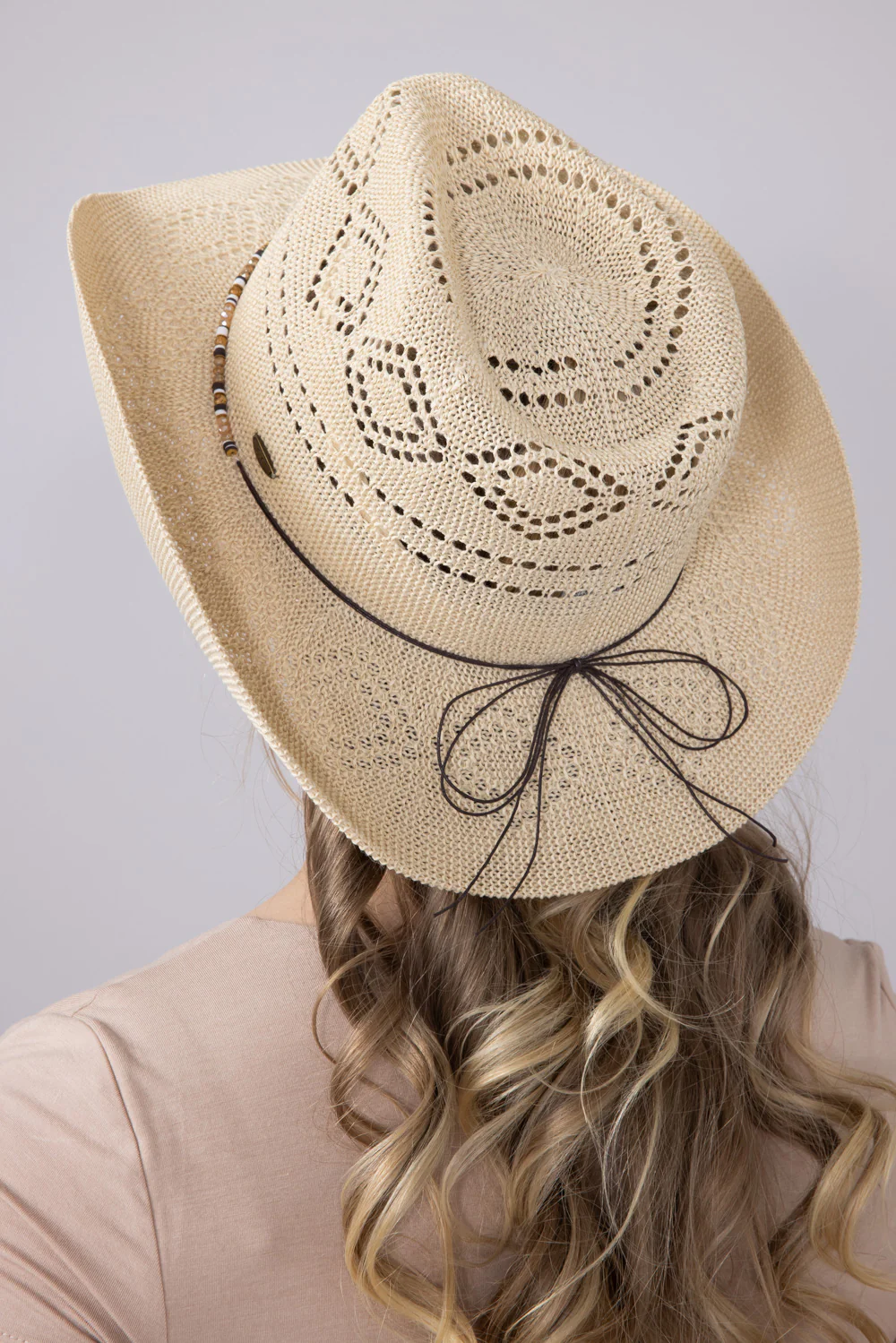 C.C. Woven Beaded Charm Cowgirl Hat for Women in Beige | CBC0134-BEIGE - Image 4