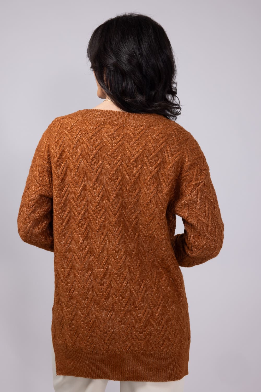 Cable Knit Button Front Cardigan for Women in Cinnamon Stick | LF2S43482-CIN - Image 6