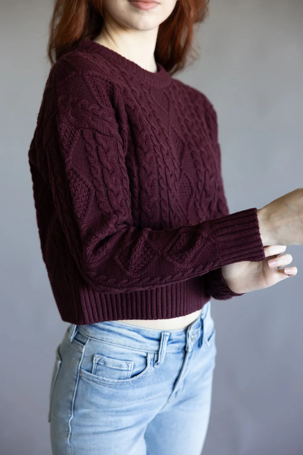 Cable Stitch Sweater for Women in Port Wine | PF5S27398-PORTWINE - Image 3
