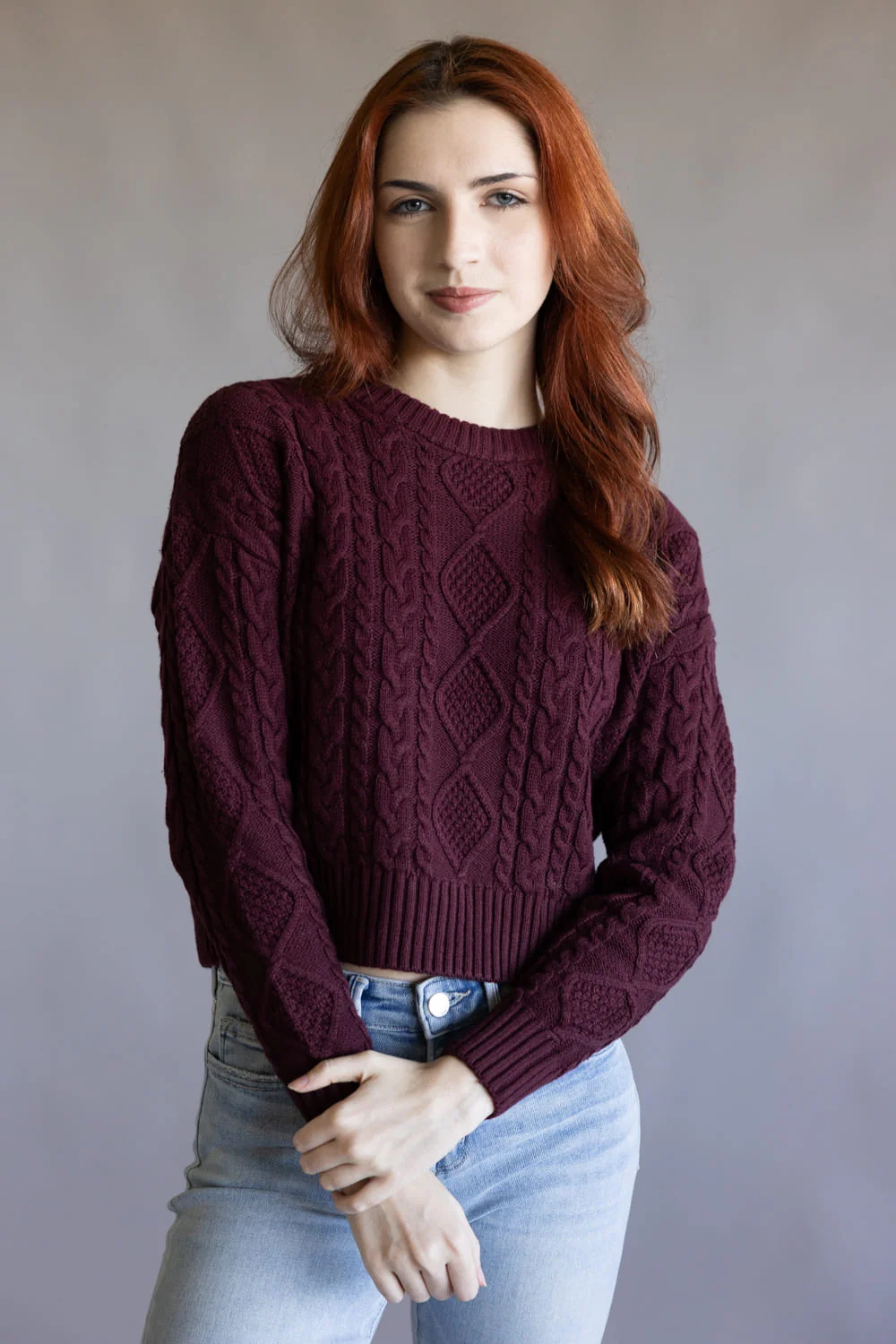Cable Stitch Sweater for Women in Port Wine | PF5S27398-PORTWINE - Image 4