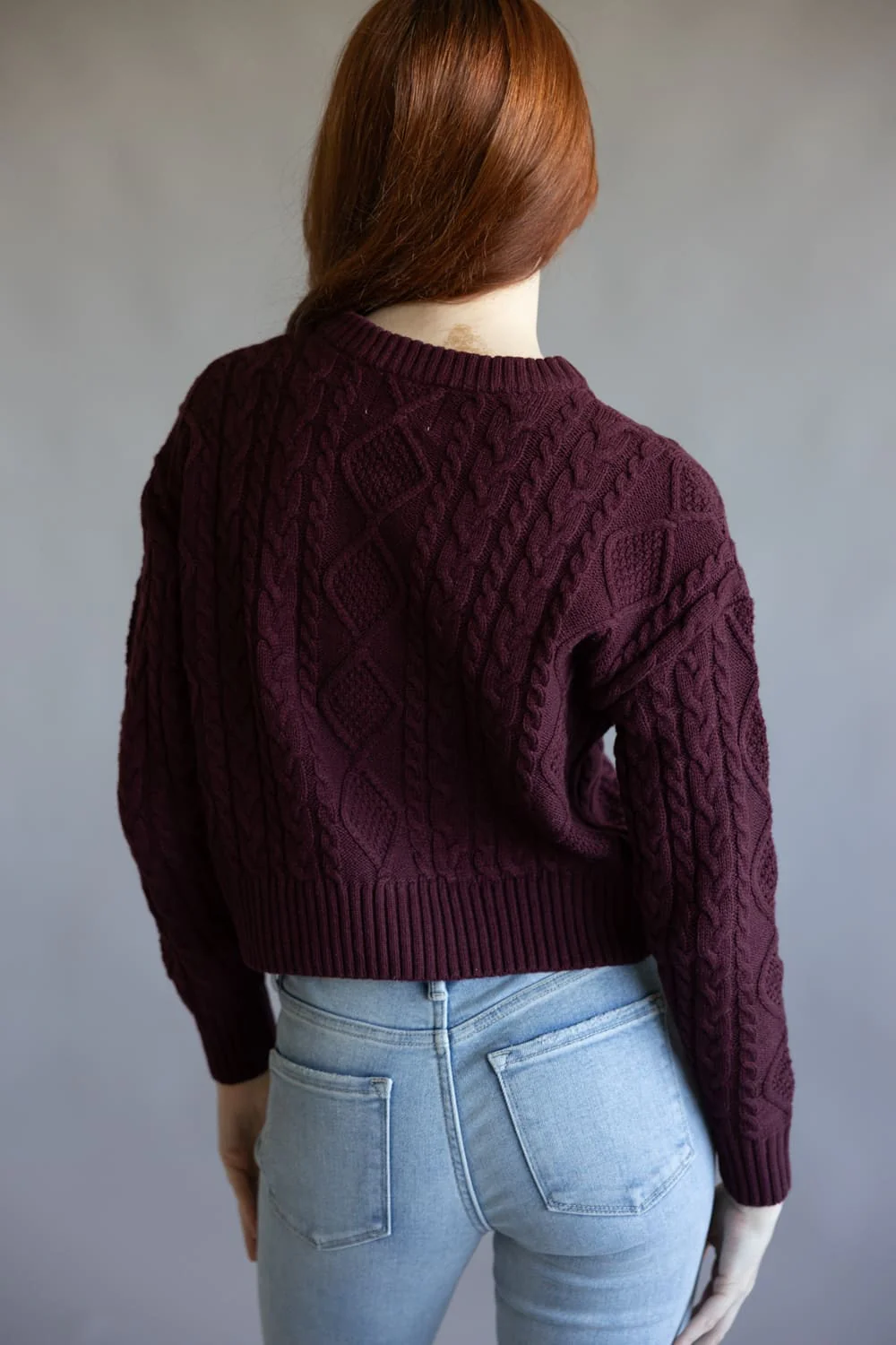 Cable Stitch Sweater for Women in Port Wine | PF5S27398-PORTWINE - Image 5