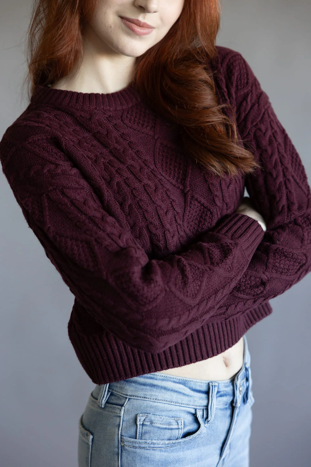 Cable Stitch Sweater for Women in Port Wine | PF5S27398-PORTWINE - Image 6