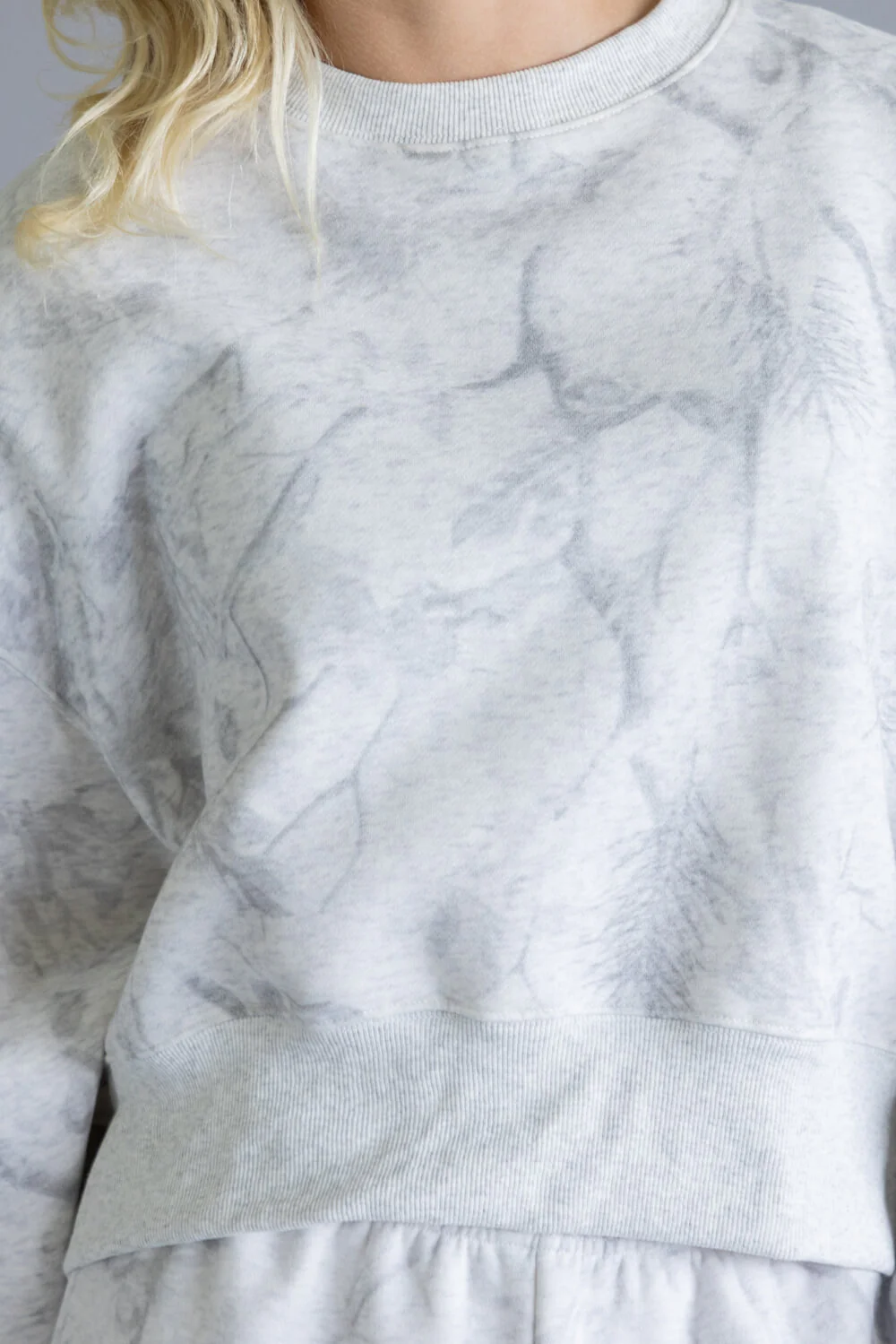 Camo Drop Shoulder Crewneck Fleece Sweatshirt for Women in Grey | CT9245-GREY - Image 3