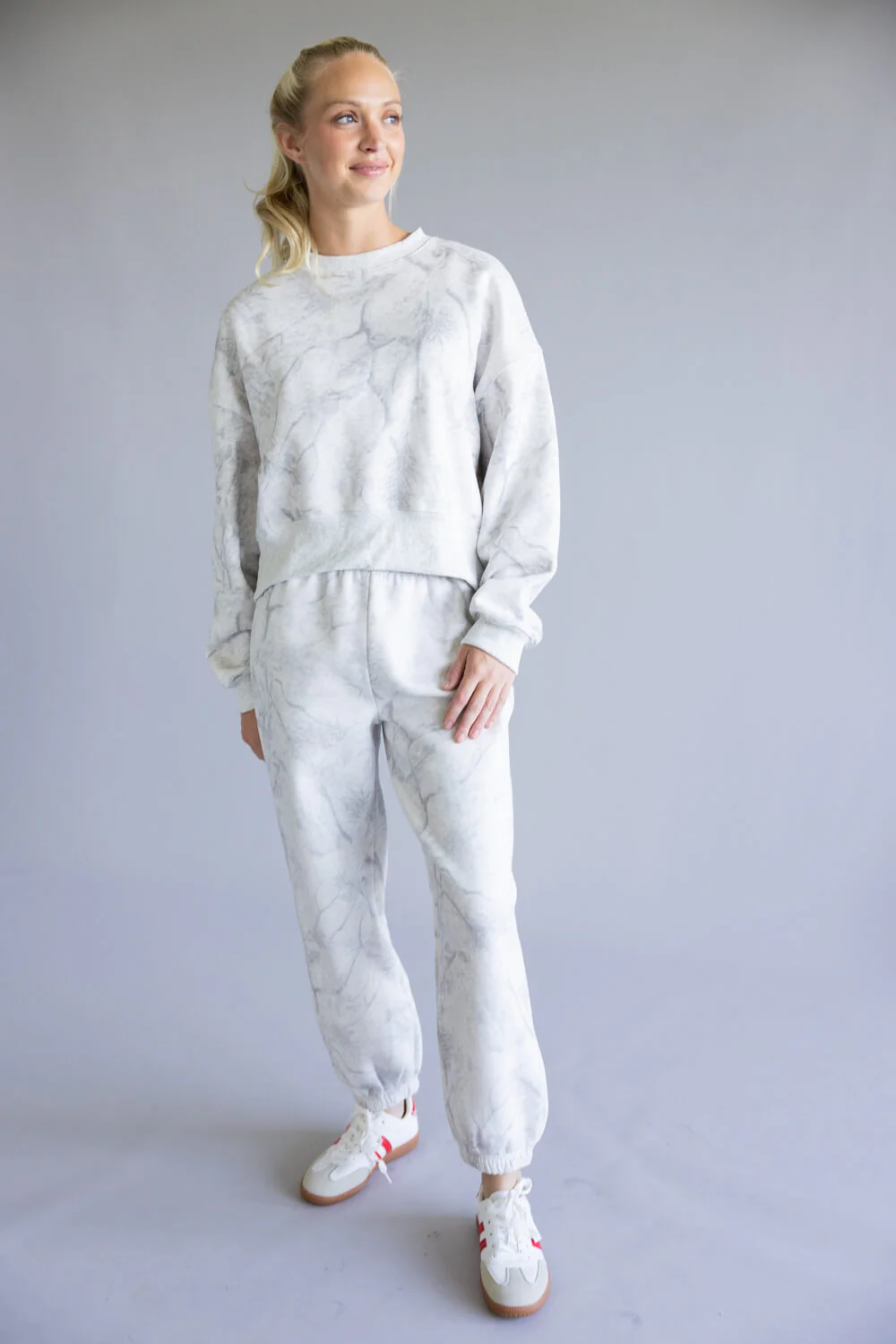 Camo Drop Shoulder Crewneck Fleece Sweatshirt for Women in Grey | CT9245-GREY - Image 5