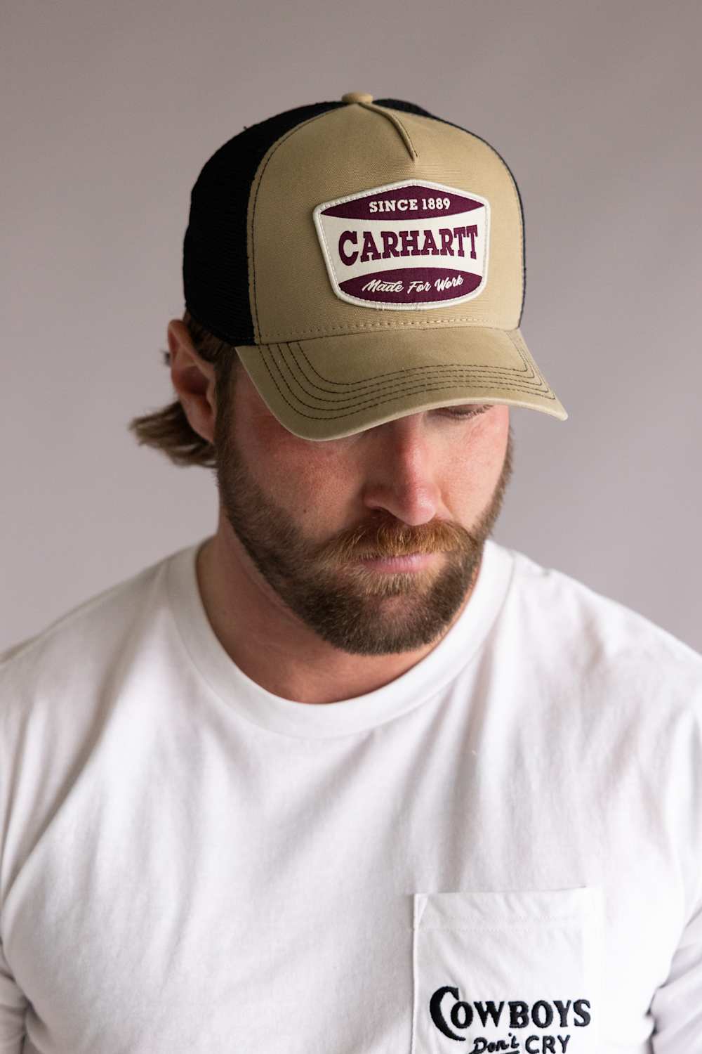 Carhartt Canvas Patch Trucker Hat in Khaki | 107336-DKH-KHAKI - Image 3
