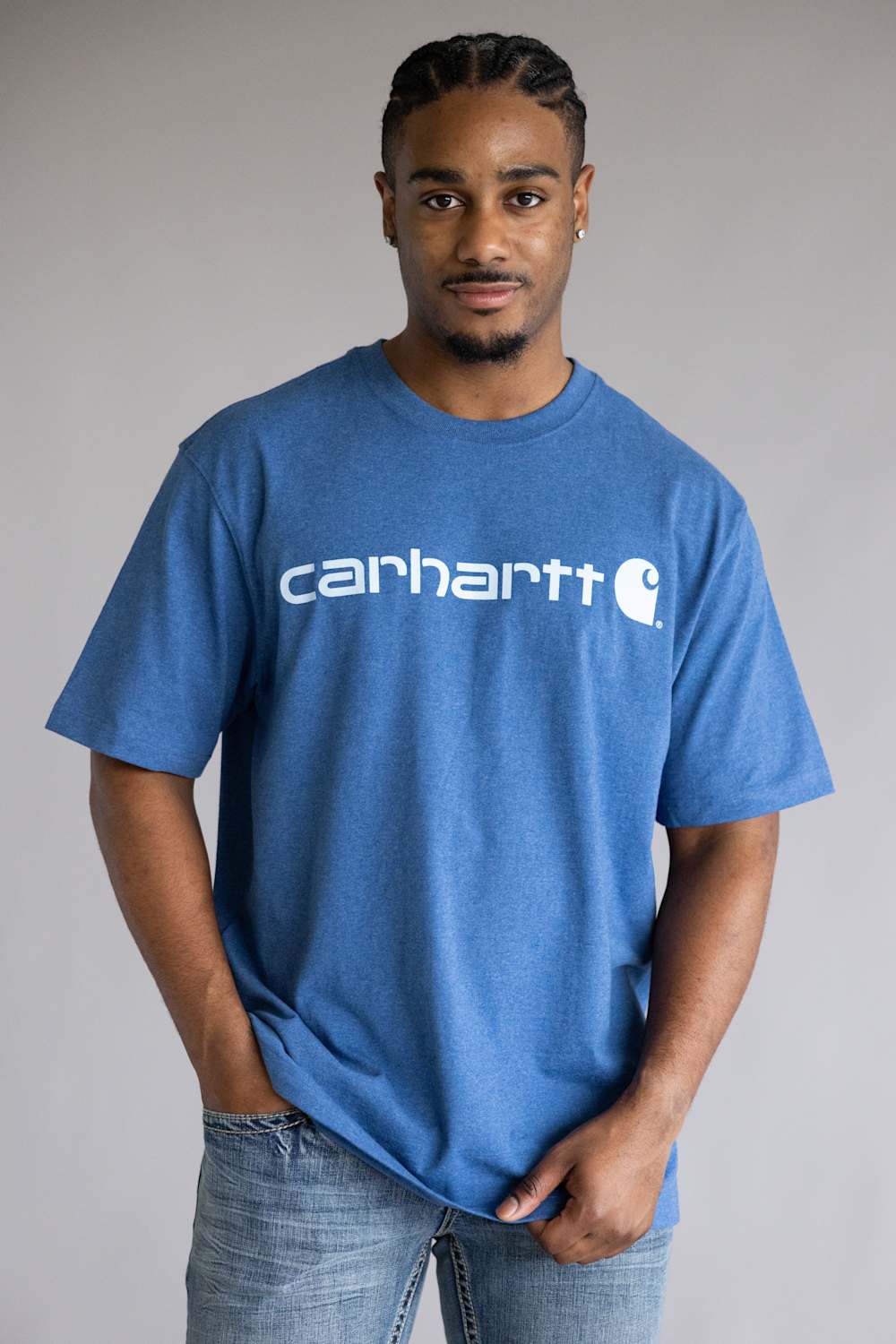 Carhartt Dearborn Loose Logo T-Shirt for Men in Dark Tranquil Blue | K195-HT0-DKBLUE - Image 4