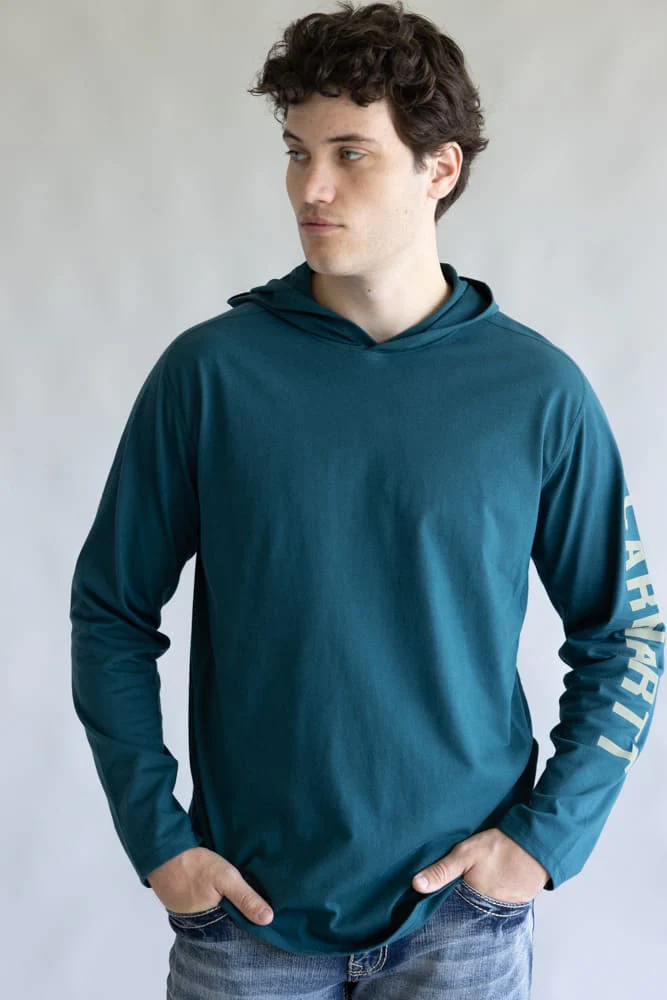 Carhartt Force Relaxed Fit Midweight Long Sleeve Logo Hooded T-Shirt for Men - Image 2