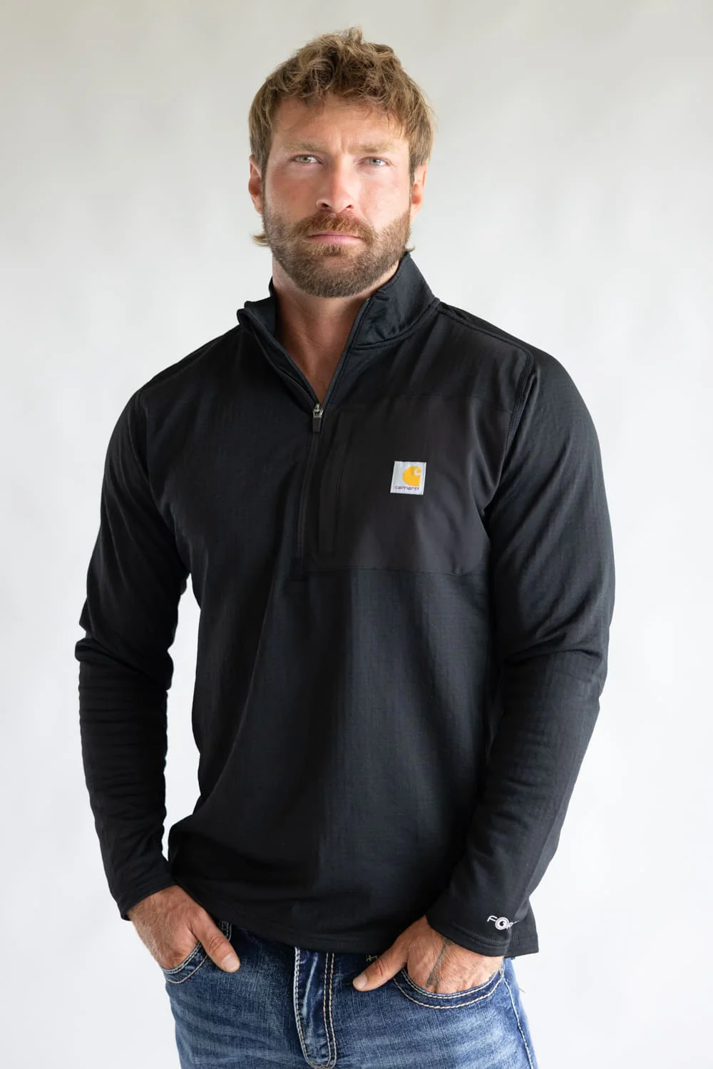 Carhartt Force Relaxed Fit Midweight Long Sleeve Quarter Zip Mock Neck T-Shirt for Men in Black | 106423-N04 - Image 2
