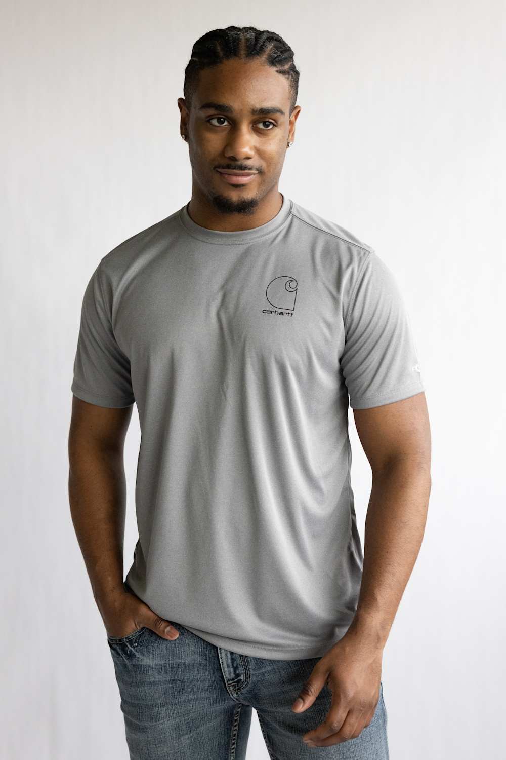 Carhartt Force Sun Defender Logo T-Shirt for Men in Grey | 106163-E17-STEELHEATHER - Image 2