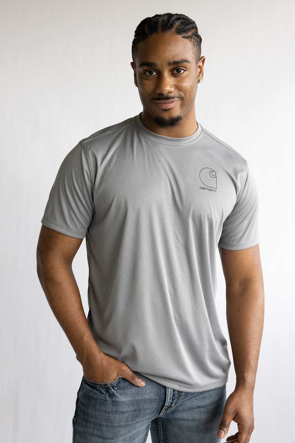 Carhartt Force Sun Defender Logo T-Shirt for Men in Grey | 106163-E17-STEELHEATHER - Image 4