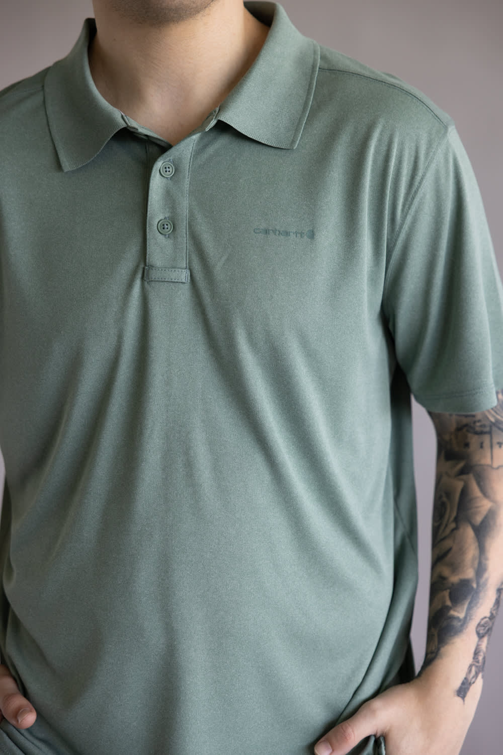 Carhartt Force Sun Defender Polo for Men in Green Slate Heather | 106901-G06-GREENSLATE - Image 2