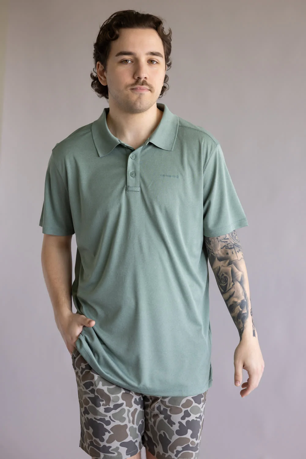 Carhartt Force Sun Defender Polo for Men in Green Slate Heather | 106901-G06-GREENSLATE - Image 4