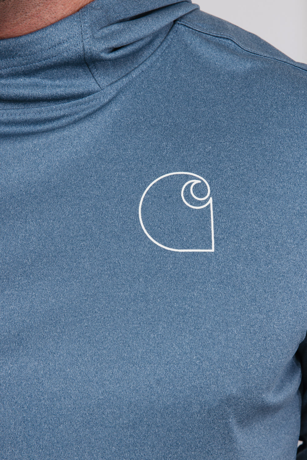 Carhartt Force Sun Lightweight Logo Long Sleeve Hooded Graphic T-Shirt for Men in Blue | 106165-HK9-STORMBLU - Image 2