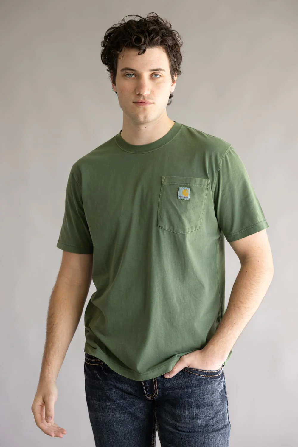 Carhartt Garment Dye Pocket T-Shirt for Men in Oakleaf | 106252-GL9 GREEN - Image 3