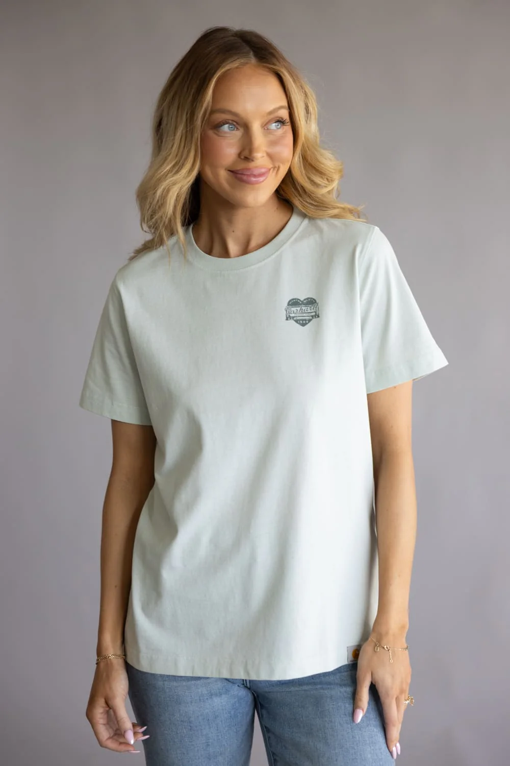Carhartt Irvine Relaxed Heritage Heart T-Shirt for Women in Smoked Teal | 107534-GN8 - Image 2