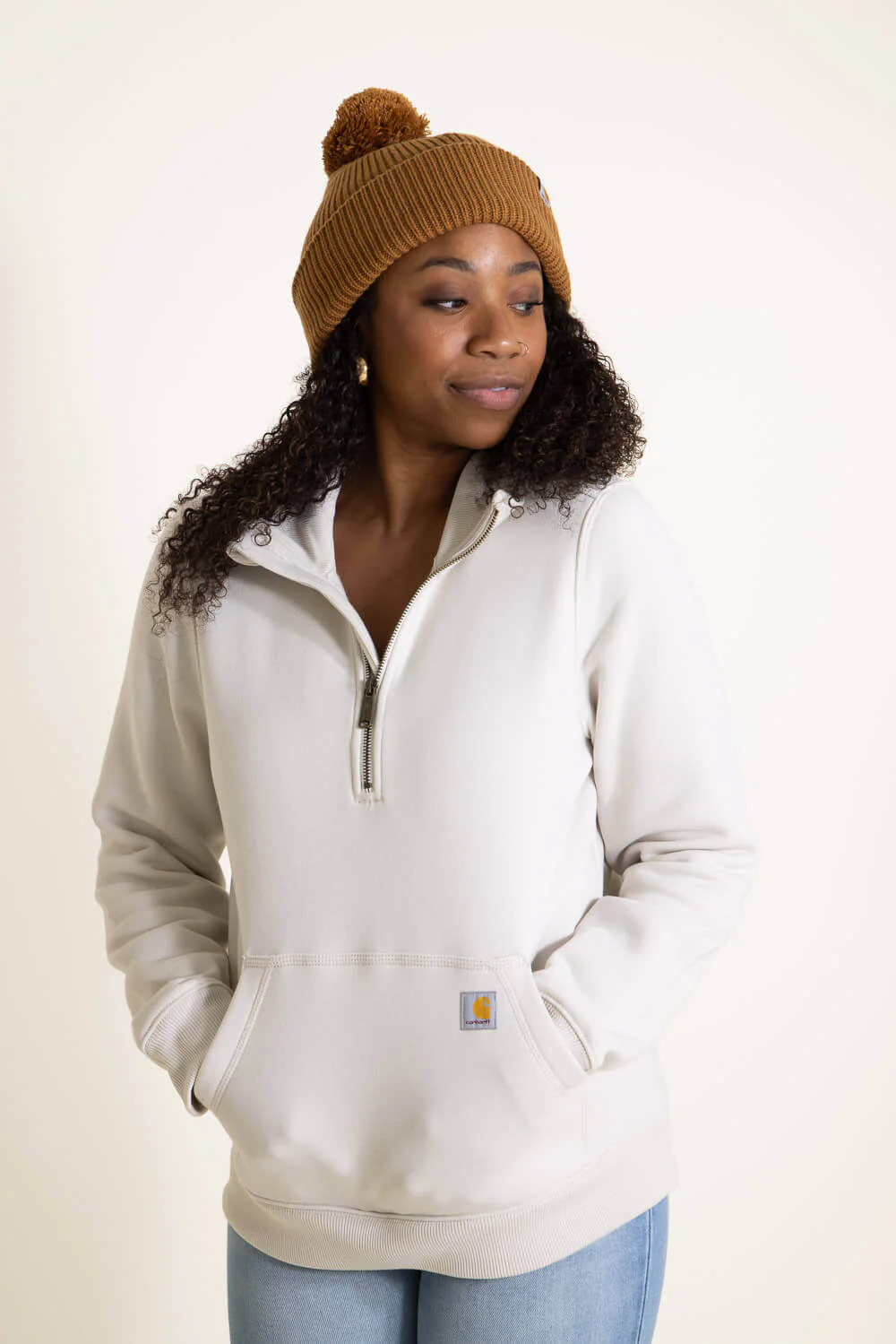 Carhartt Knit Pom-Pom Beanie for Women in Brown | 106003-BRN - Image 3