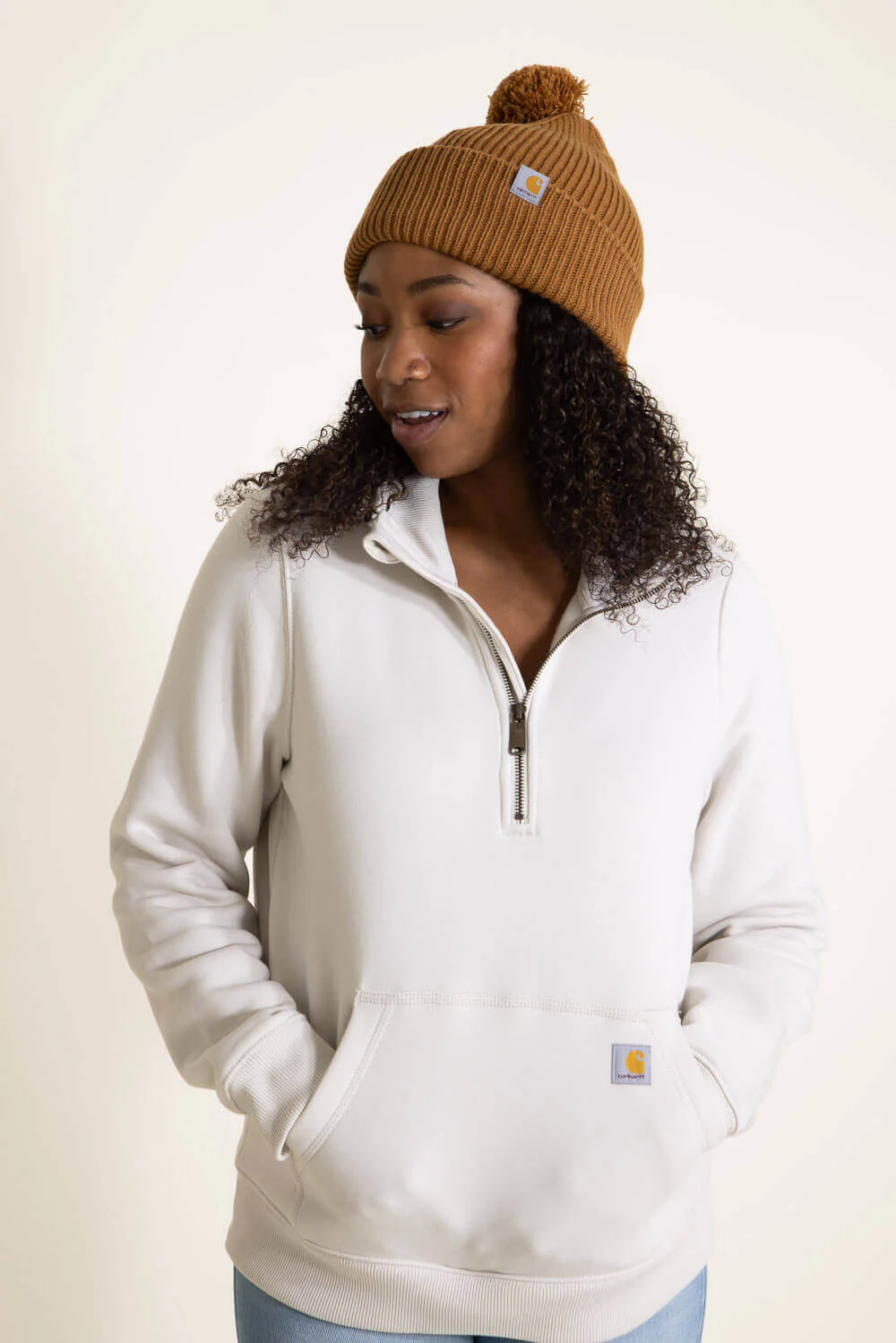Carhartt Knit Pom-Pom Beanie for Women in Brown | 106003-BRN - Image 4