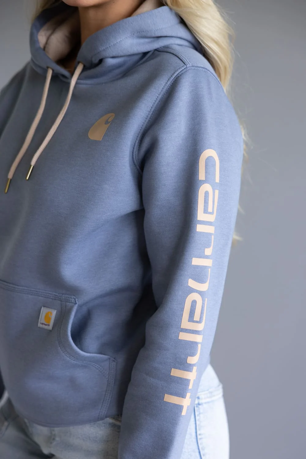 Carhartt Logo Sleeve Midweight Hoodie for Women in Faded Navy | 102791-HS8 - Image 3