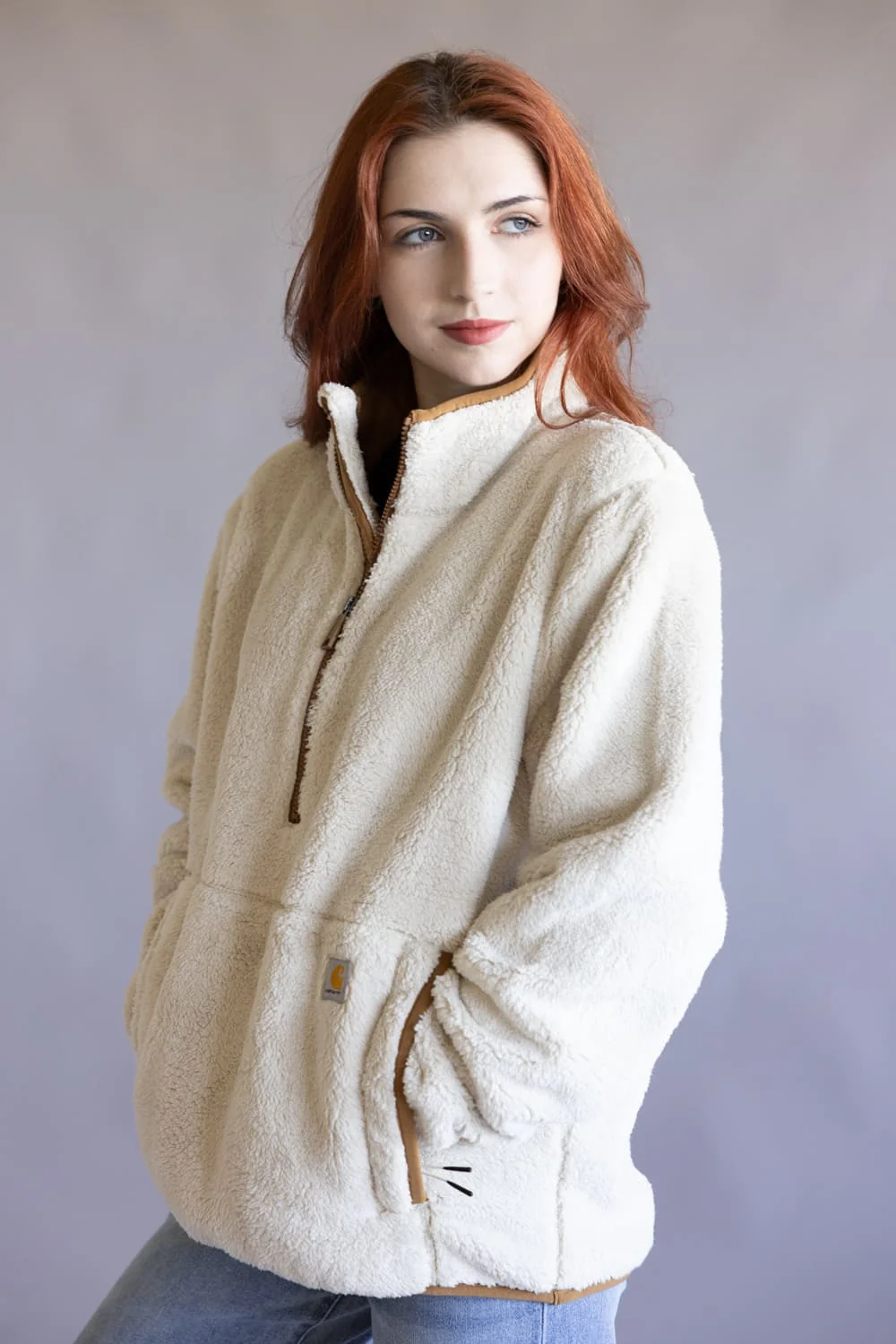 Carhartt Loose Fit Fleece Half Zip Pullover for Women in Oat Milk | 106470-A16 - Image 2