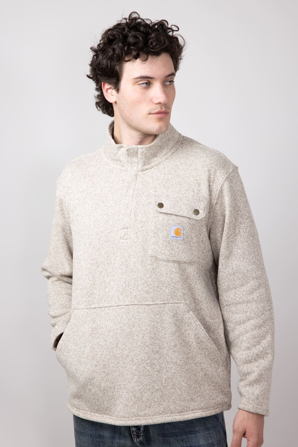 Carhartt Midweight Quarter Zip Sweatshirt for Men in Oat Milk | 106378-A16-OAT - Image 4