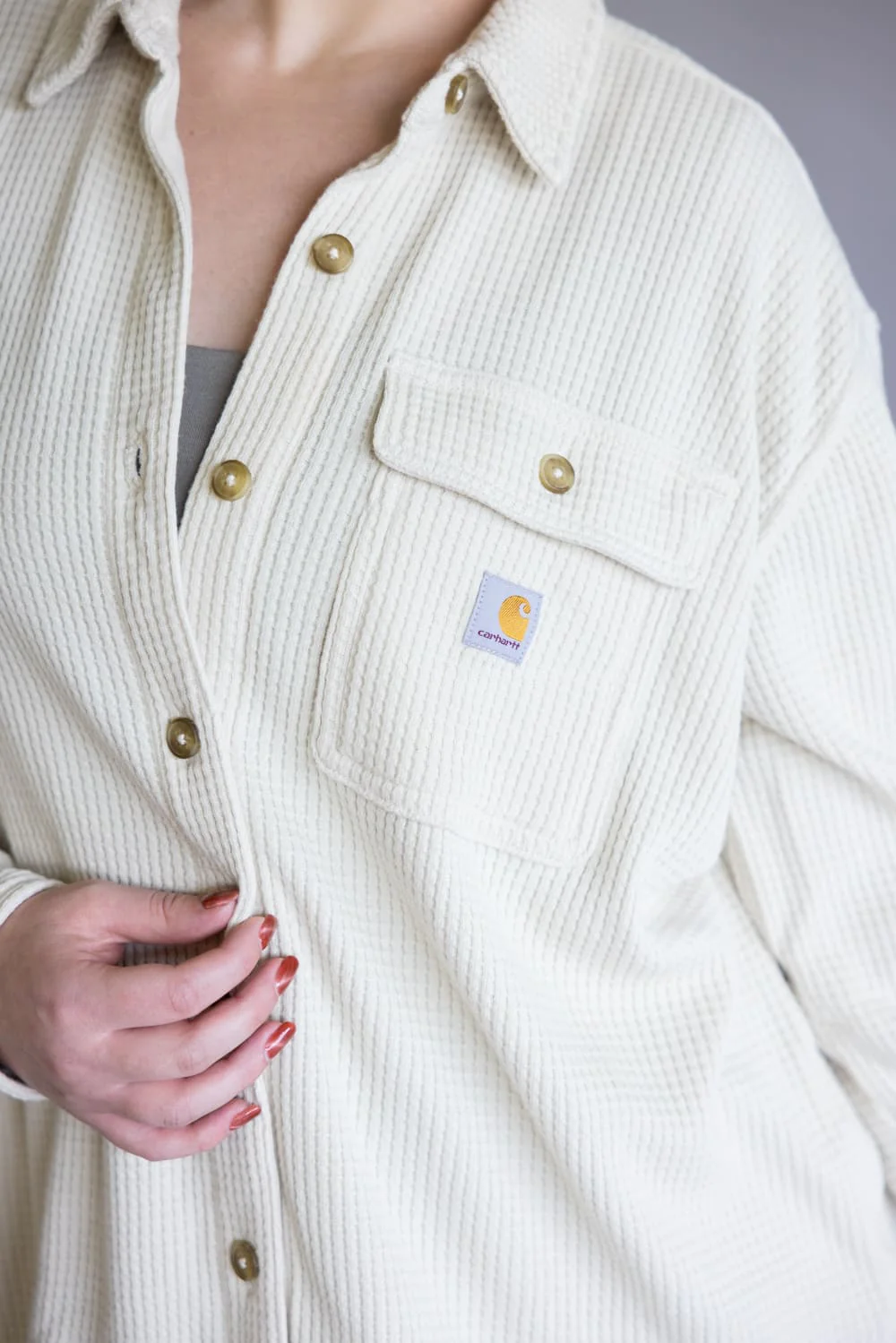 Carhartt Oversized Heavyweight Waffle Knit Shirt for Women in Oat Milk | 107134-A16 - Image 4