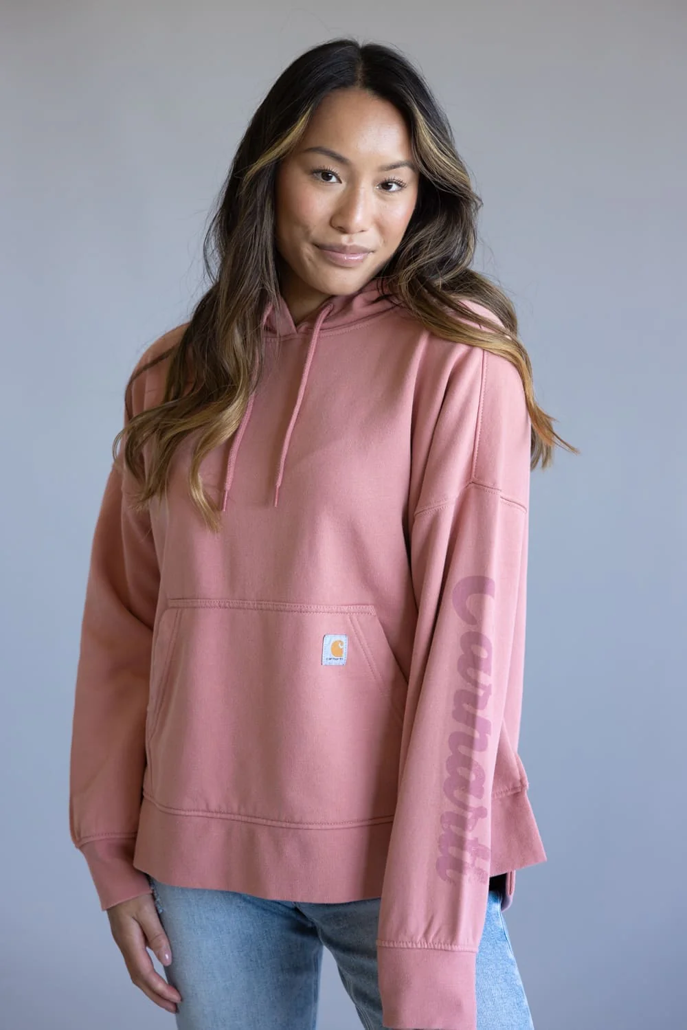 Carhartt Oversized Midweight Heart Graphic Hoodie for Women in Rose Tint | 107146-P54 - Image 2