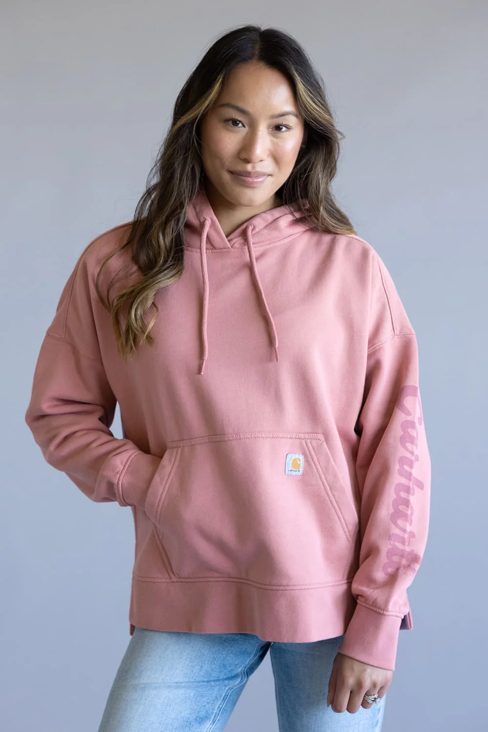 Carhartt Oversized Midweight Heart Graphic Hoodie for Women in Rose Tint | 107146-P54 - Image 5