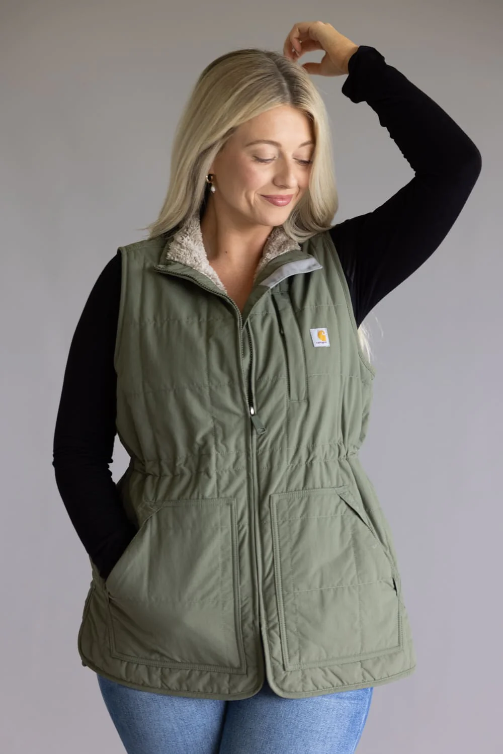 Carhartt Rain Defender Lightweight Insulated Vest for Women in Green | 107100-DOV - Image 2