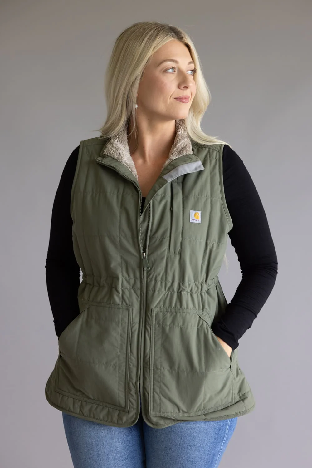 Carhartt Rain Defender Lightweight Insulated Vest for Women in Green | 107100-DOV - Image 4