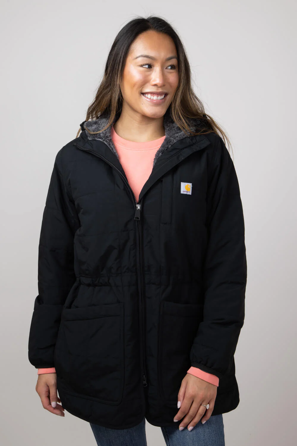 Carhartt Rain Defender Loose-Fit Lightweight Insulated Hooded Coat for Women in Black | 106465-N04 - Image 4