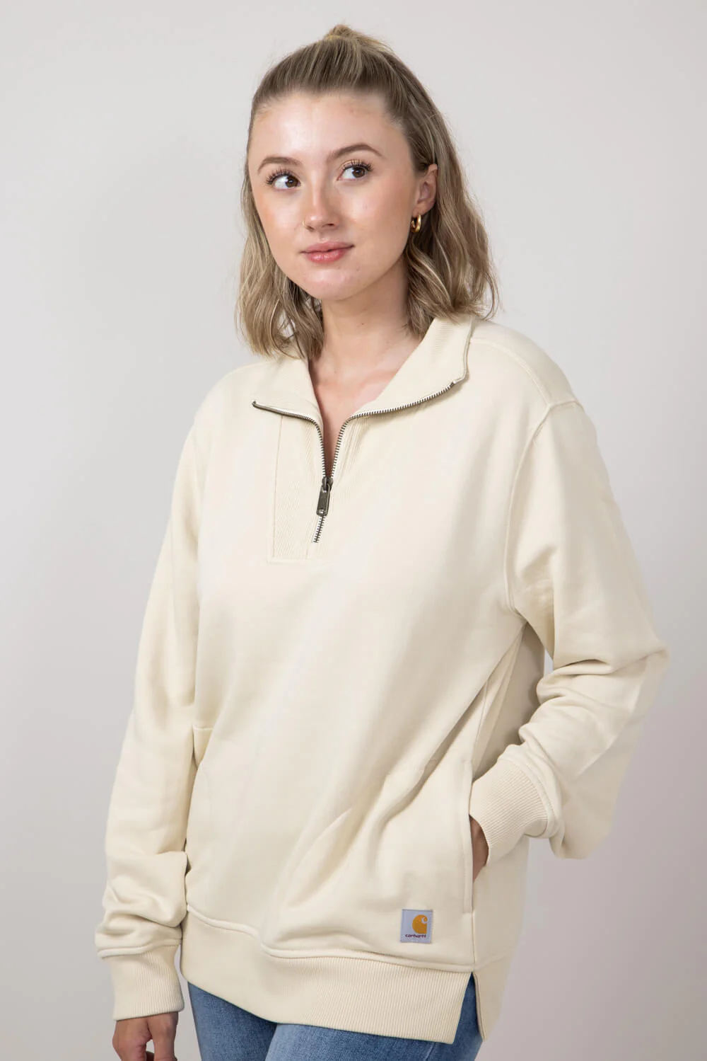 Carhartt Relaxed Fit Tencel Half Zip Sweatshirt for Women in Oat Milk | 106451-A16 - Image 4