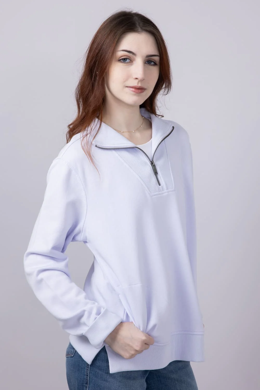 Carhartt Tencel Relaxed Fit Half Zip Sweatshirt for Women in Fresh Lavender | 106451-V84 - Image 4