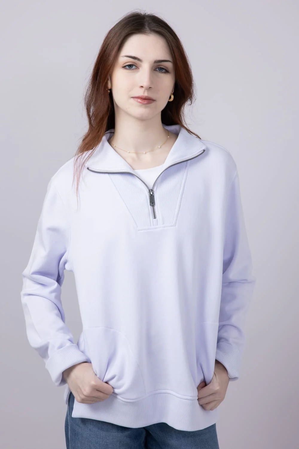 Carhartt Tencel Relaxed Fit Half Zip Sweatshirt for Women in Fresh Lavender | 106451-V84 - Image 5