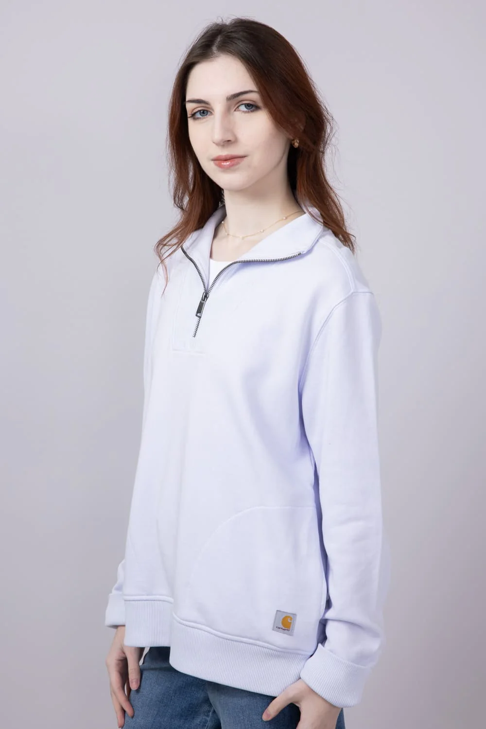 Carhartt Tencel Relaxed Fit Half Zip Sweatshirt for Women in Fresh Lavender | 106451-V84 - Image 6
