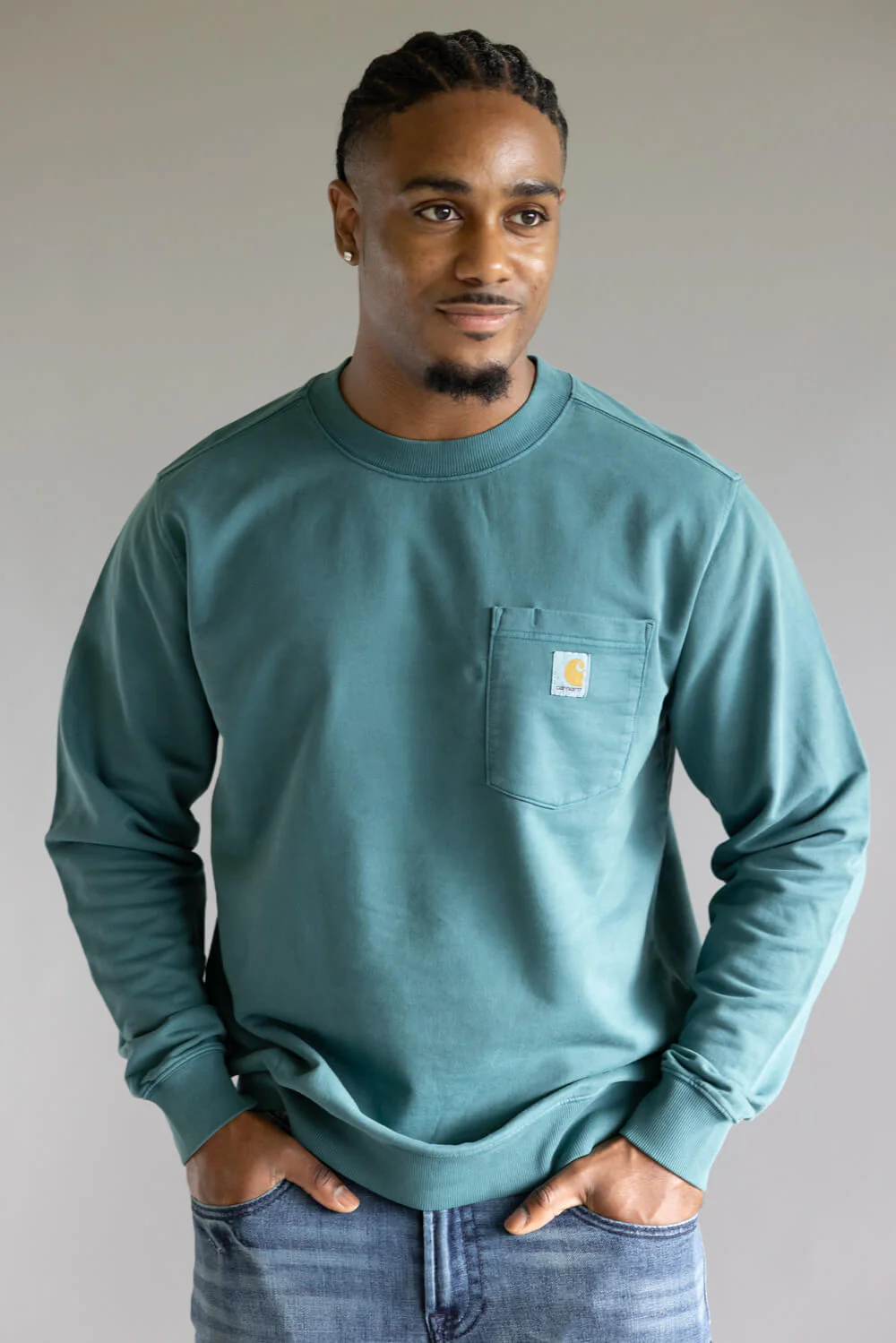 Carhartt Terry Crewneck Sweatshirt for Men in Greenstone | 106853-GM1 - Image 4