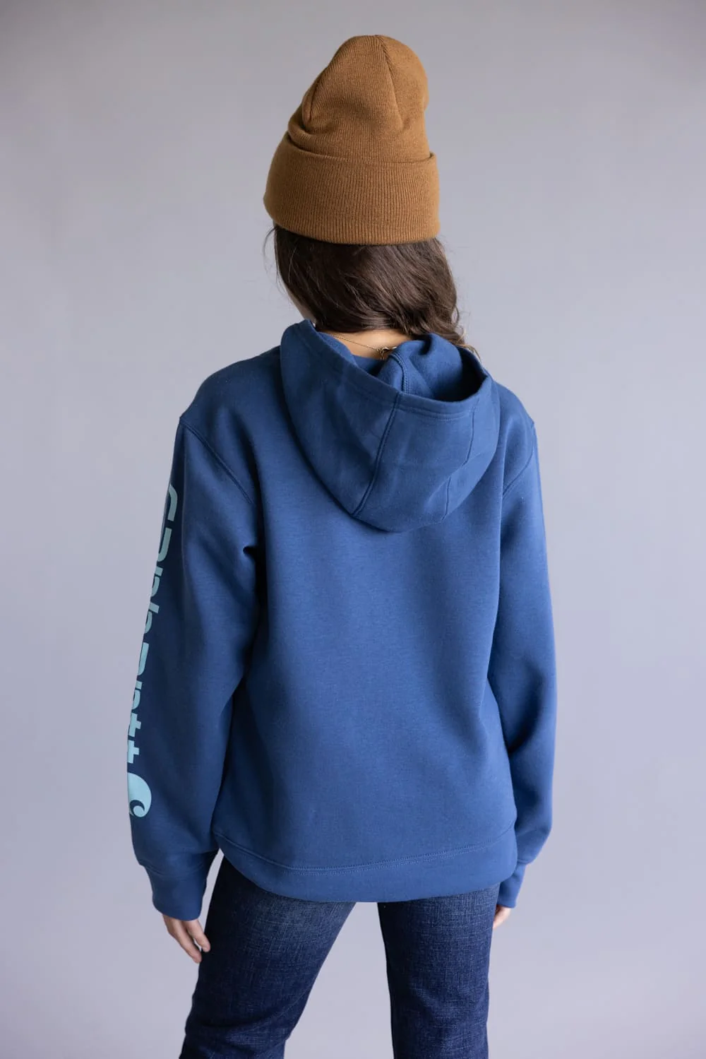 Carhartt Youth Classic Pullover Hoodie for Girls in Dark Denim Blue | CA7131-N160-DENIM - Image 6