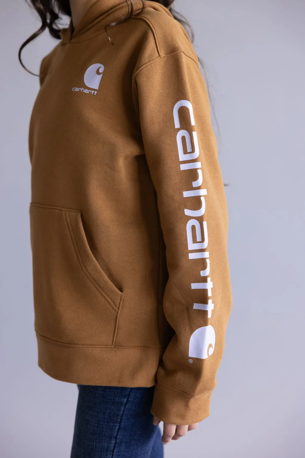 Carhartt Youth Classic Pullover Hoodie for Girls in Carhartt Brown | CA7131-D15-BROWN - Image 3