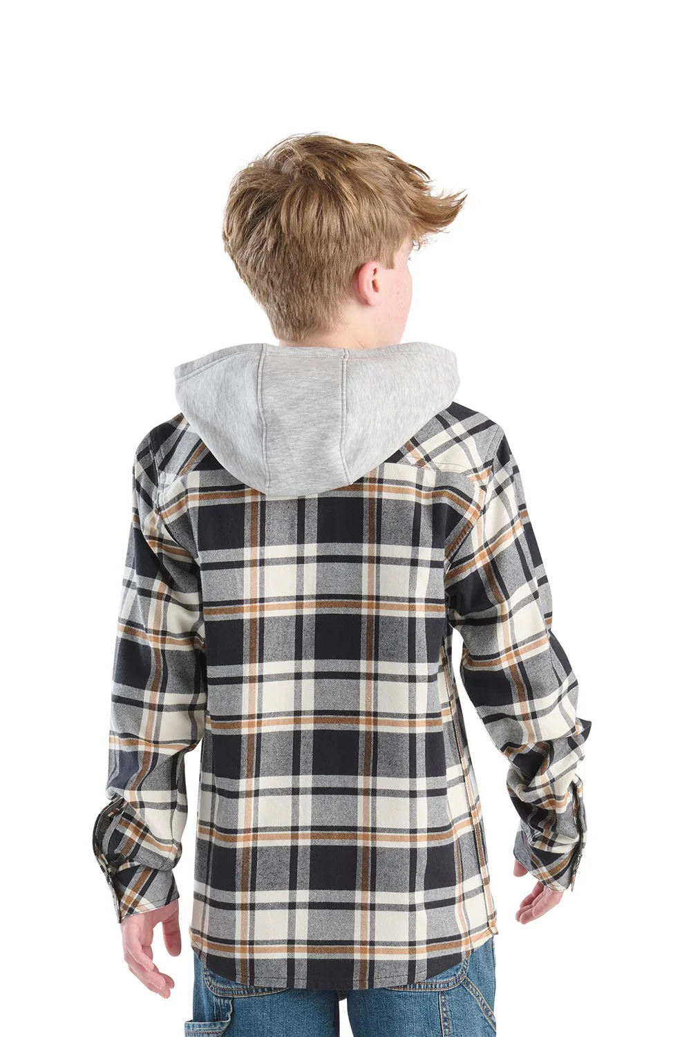 Carhartt Youth Hooded Flannel Shirt for Boys in Black | CE8212-K01-BLACK - Image 3