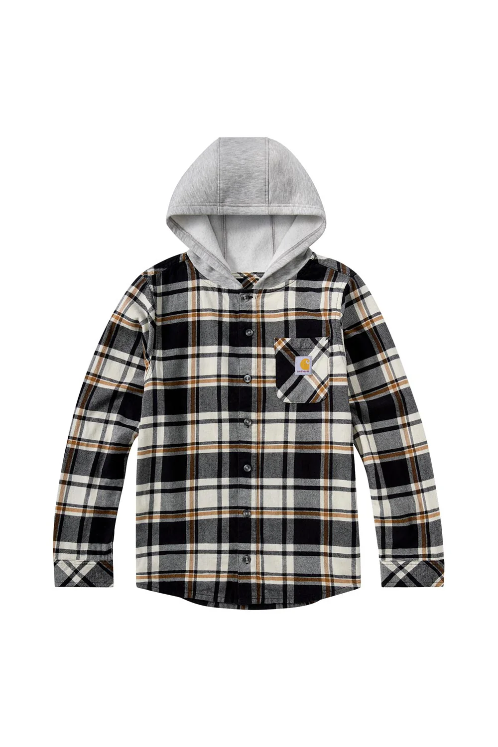 Carhartt Youth Hooded Flannel Shirt for Boys in Black | CE8212-K01-BLACK - Image 4