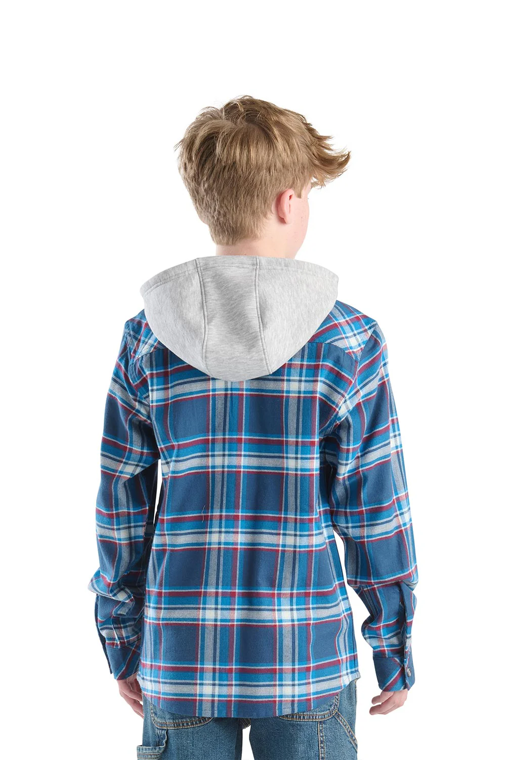 Carhartt Youth Hooded Flannel Shirt for Boys in Blue | CE8212-N160-BLUE - Image 3