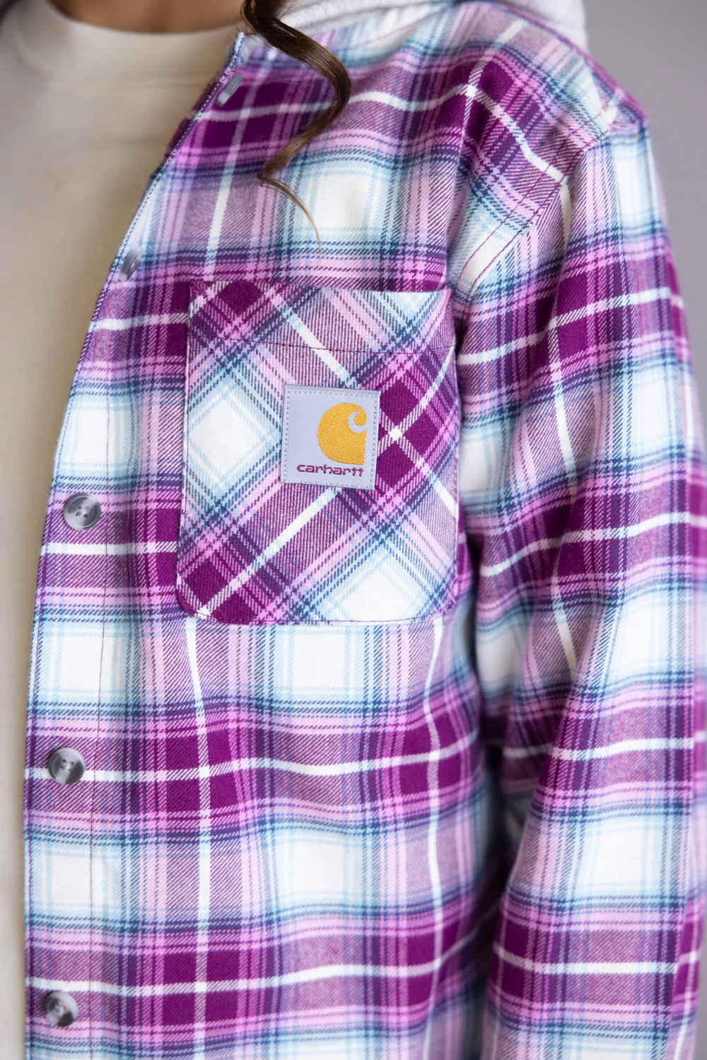 Carhartt Youth Hooded Flannel Shirt for Girls in Pink | CE9159-P401-CROCUS - Image 4