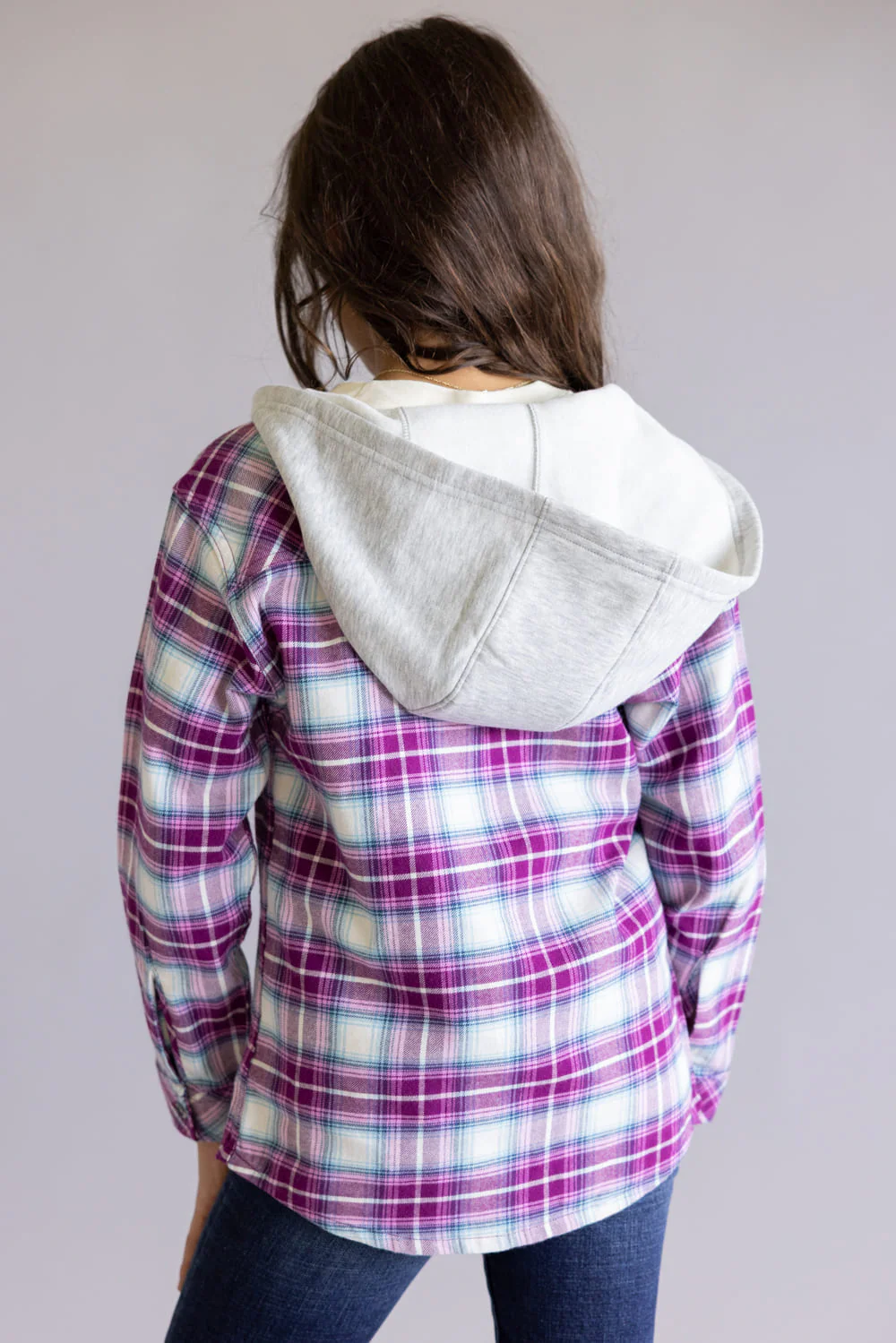 Carhartt Youth Hooded Flannel Shirt for Girls in Pink | CE9159-P401-CROCUS - Image 5