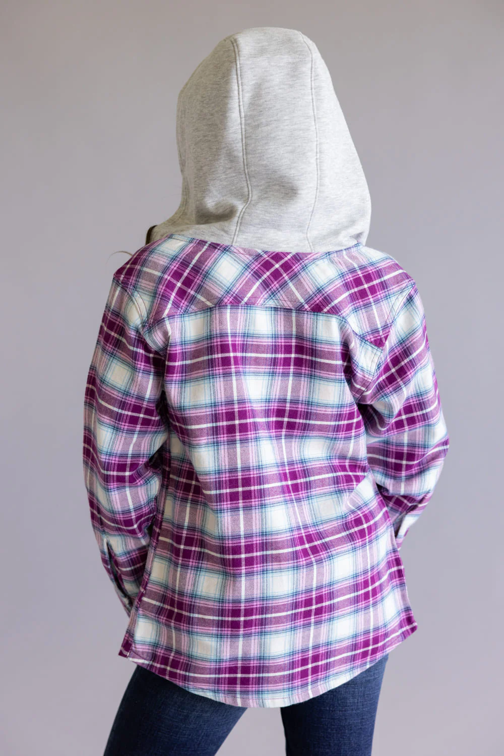 Carhartt Youth Hooded Flannel Shirt for Girls in Pink | CE9159-P401-CROCUS - Image 6